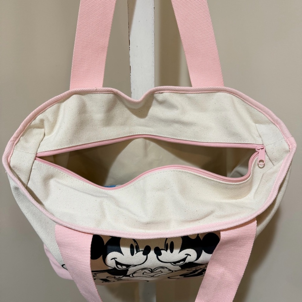 NEW 2026 SPRING “SEASONS OF LOVE” MICKEY & MINNIE LARGE CANVAS ZIP TOTE - Picture 8 of 10
